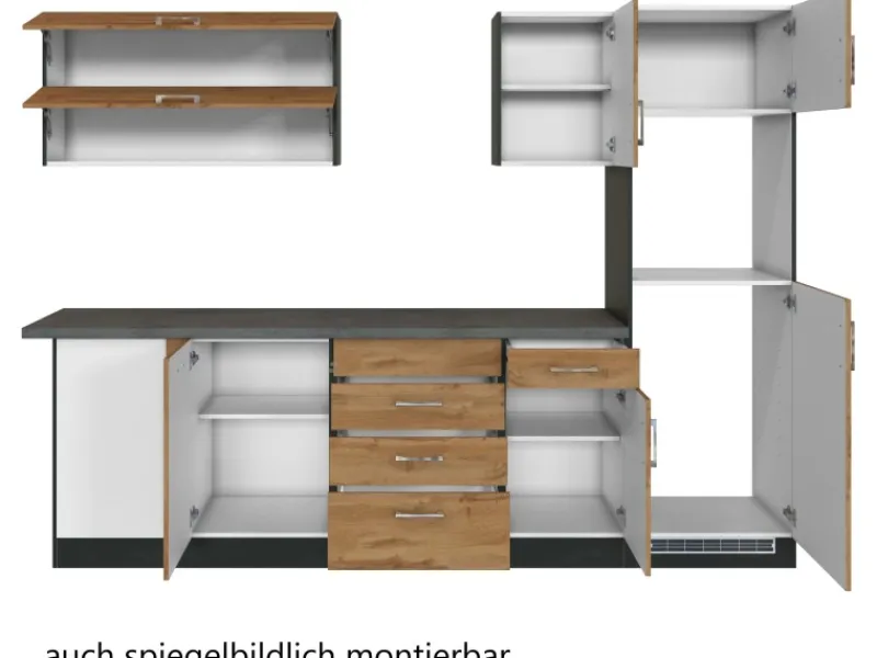 Held Möbel Winkelküchen<Küchenzeile Sorrento 210/ 270 cm Wotaneiche-Grafit o. E-Geräte Winkel