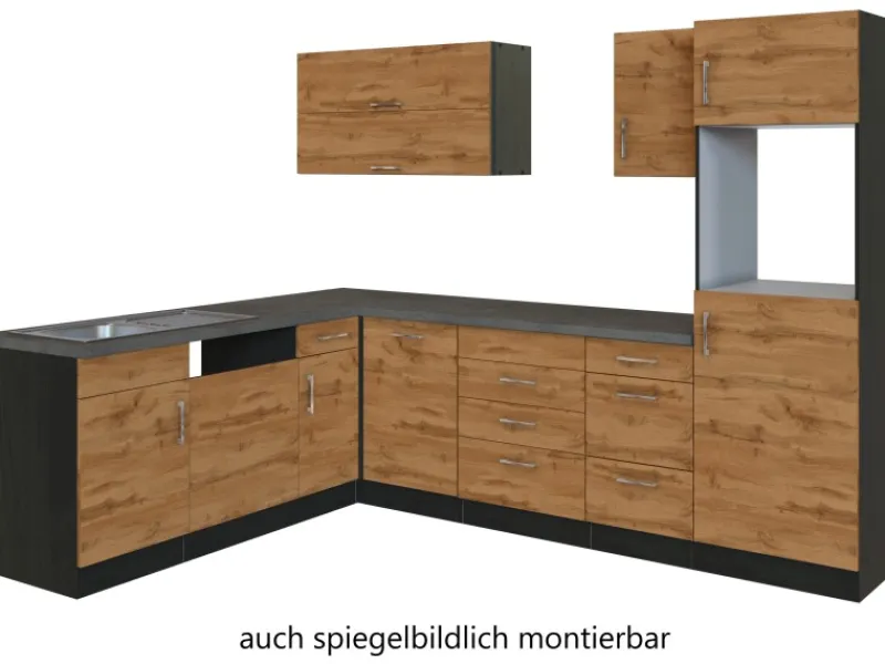 Held Möbel Winkelküchen<Küchenzeile Sorrento 210/ 270 cm Wotaneiche-Grafit o. E-Geräte Winkel