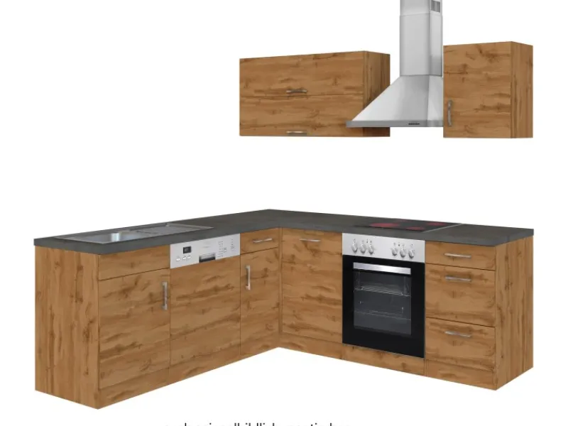 Sale Held Möbel Küchenzeile Sorrento 210 cm Wotaneiche-Wotaneiche Winkel