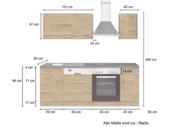 Held Möbel Single-Küchen|Herde<Küchenzeile Sorrento 210 cm Weiß-Wotaneiche