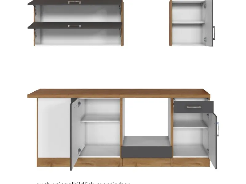 Held Möbel Winkelküchen|Kühlschränke<Küchenzeile Sorrento 210 cm Anthrazit-Wotaneiche ohne E-Geräte Winkel