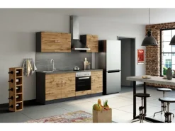 Held Möbel Küchenzeile Sorrento 210 cm Wotaneiche-Grafit< Herde