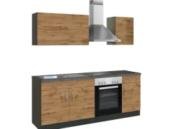 Held Möbel Küchenzeile Sorrento 210 cm Wotaneiche-Grafit< Herde