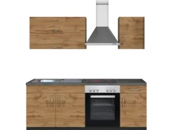Held Möbel Küchenzeile Sorrento 210 cm Wotaneiche-Grafit< Herde