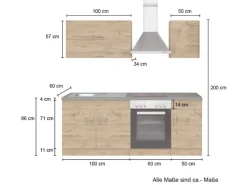 Held Möbel Küchenzeile Sorrento 210 cm Wotaneiche-Grafit< Herde