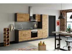 Clearance Held Möbel Küchenzeile Sorrento 270 cm Wotaneiche-Grafit ohne E-Geräte