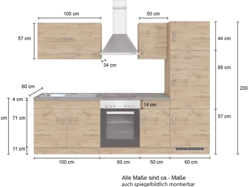 Clearance Held Möbel Küchenzeile Sorrento 270 cm Wotaneiche-Grafit ohne E-Geräte