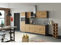 Held Möbel Kühlschränke<Küchenzeile Sorrento 270 cm Wotaneiche-Grafit