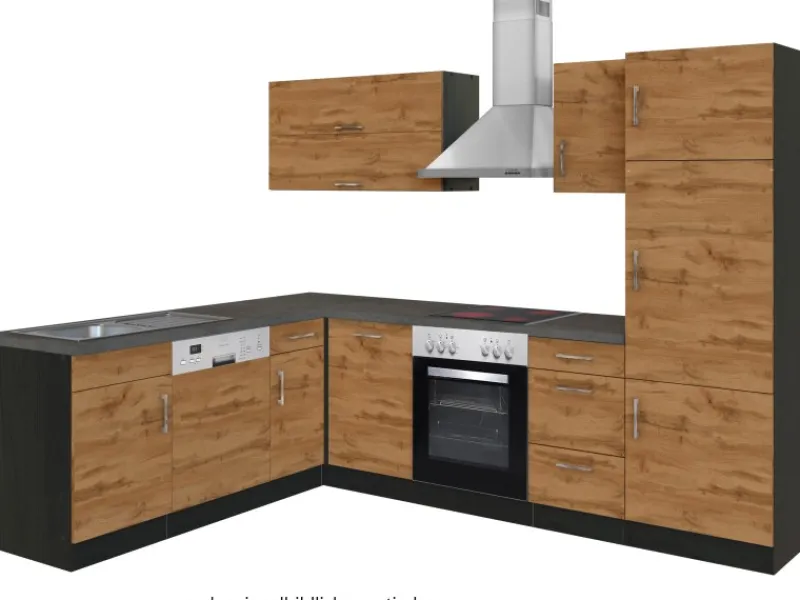 Held Möbel Herde|Kochfelder<Küchenzeile Sorrento 210/270 cm Wotaneiche-Grafit Winkel