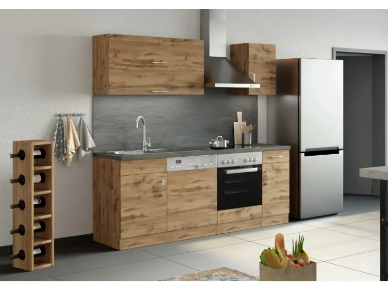 New Held Möbel Küchenzeile Sorrento 210 cm Wotaneiche-Wotaneiche