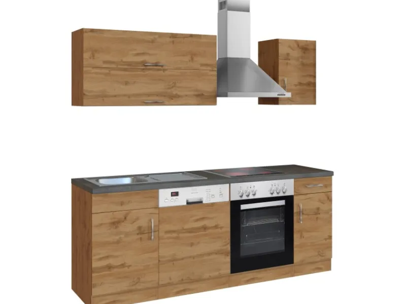New Held Möbel Küchenzeile Sorrento 210 cm Wotaneiche-Wotaneiche