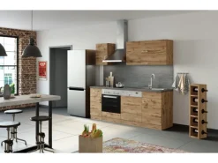 New Held Möbel Küchenzeile Sorrento 210 cm Wotaneiche-Wotaneiche