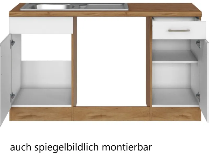 Held Möbel Winkelküchen<Küchenzeile Sorrento 210/ 270 cm Weiß-Wotaneiche o. E-Geräte Winkel