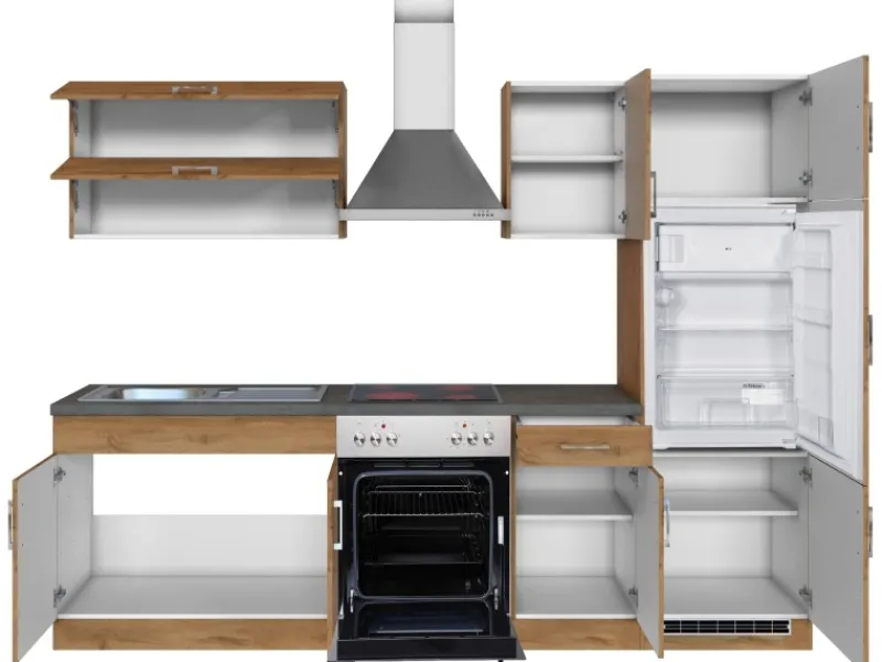 Held Möbel Küchenzeile Sorrento 270 cm Wotaneiche-Wotaneiche< Herde|Kühlschränke