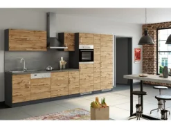 Held Möbel Gefrierschränke<Küchenzeile Sorrento 360 cm Wotaneiche-Grafit ohne E-Geräte