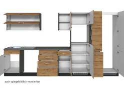 Held Möbel Gefrierschränke<Küchenzeile Sorrento 360 cm Wotaneiche-Grafit ohne E-Geräte