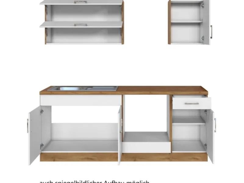 Held Möbel Herde|Küchenschränke<Küchenzeile Sorrento 210 cm Weiß-Wotaneiche ohne E-Geräte