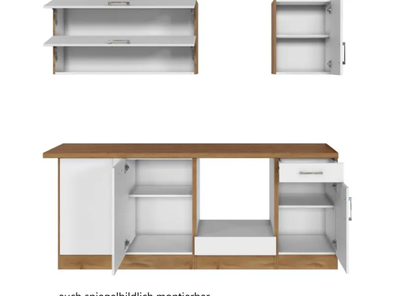 Held Möbel Küchenzeile Sorrento 210 cm Weiß-Wotaneiche ohne E-Geräte Winkel< Winkelküchen