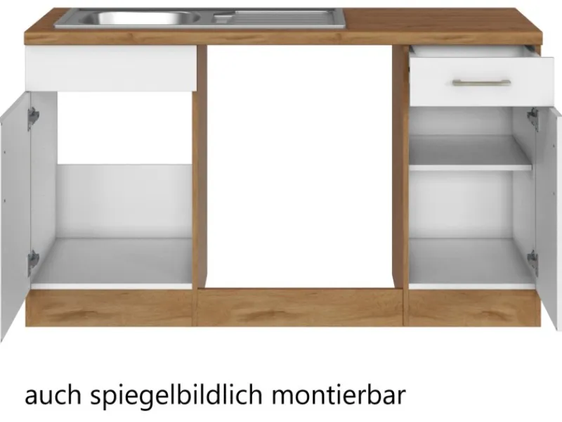 Held Möbel Küchenzeile Sorrento 210 cm Weiß-Wotaneiche ohne E-Geräte Winkel< Winkelküchen