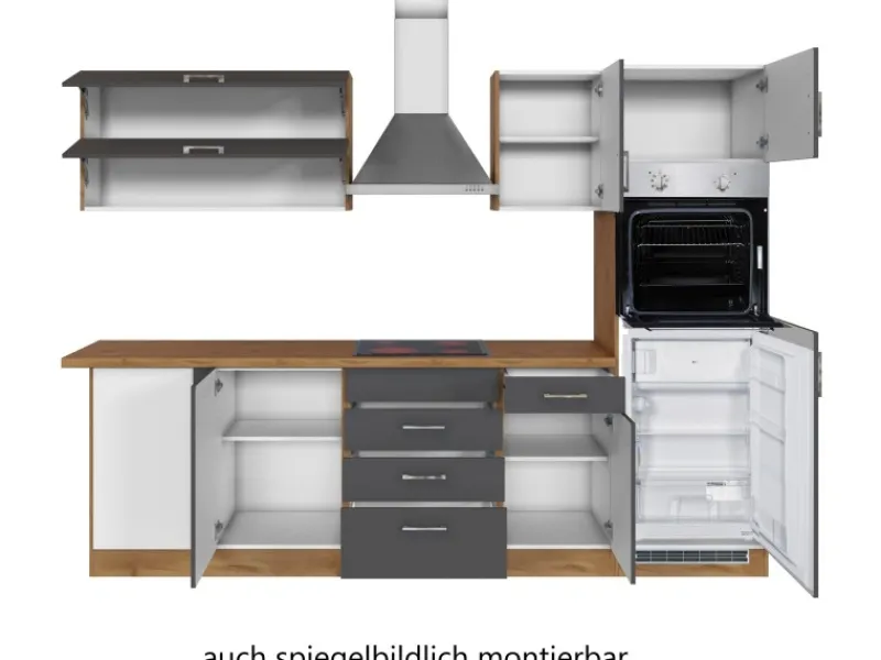 New Held Möbel Küchenzeile Sorrento 210/ 270 cm Anthrazit-Wotaneiche Winkel