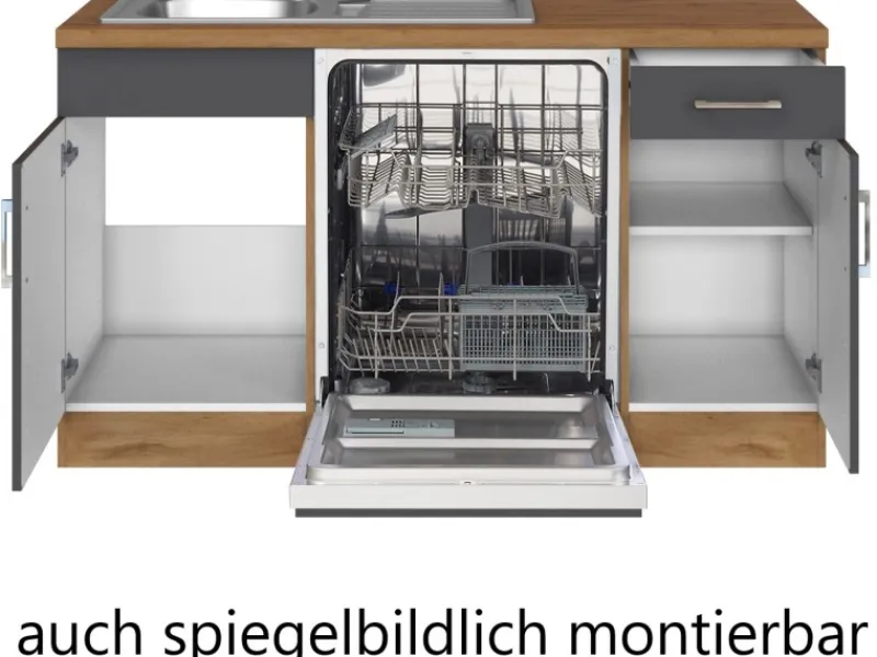 New Held Möbel Küchenzeile Sorrento 210/ 270 cm Anthrazit-Wotaneiche Winkel