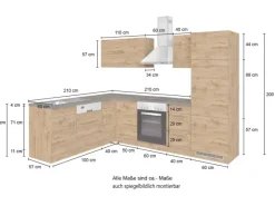 Held Möbel Küchenzeile Sorrento 210/ 270 cm Wotaneiche Winkel< Winkelküchen|Einbauküchen