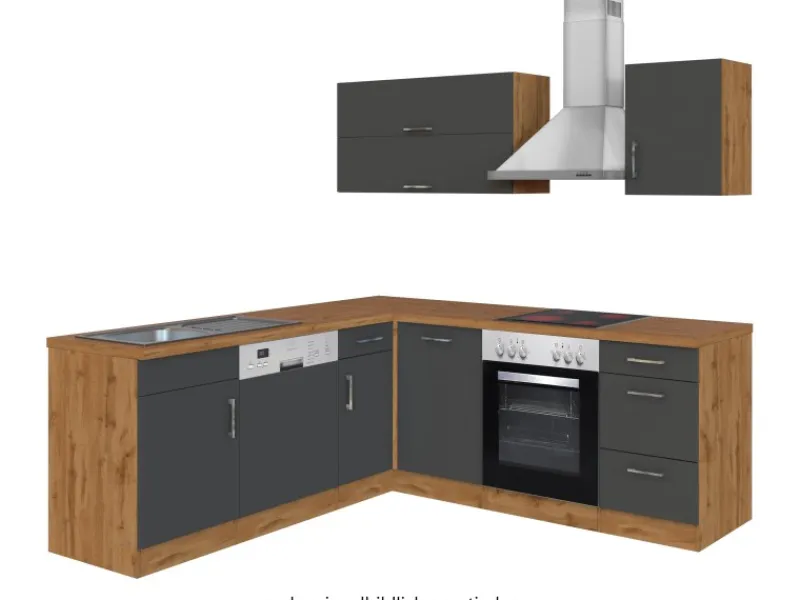 Held Möbel Winkelküchen|Herde<Küchenzeile Sorrento 210 cm Anthrazit-Wotaneiche Winkel