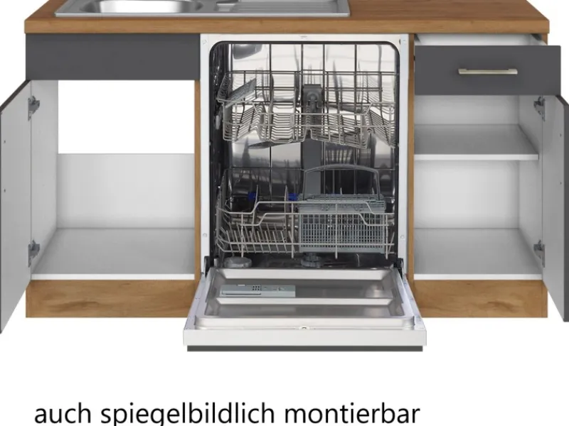 Held Möbel Winkelküchen|Herde<Küchenzeile Sorrento 210 cm Anthrazit-Wotaneiche Winkel