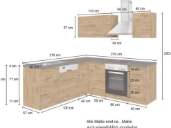 Held Möbel Winkelküchen|Herde<Küchenzeile Sorrento 210 cm Anthrazit-Wotaneiche Winkel
