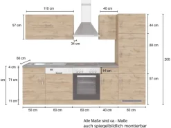 Held Möbel Küchenzeile Sorrento 270 cm Wotaneiche-Wotaneiche ohne E-Geräte< Kühlschränke|Einbauküchen