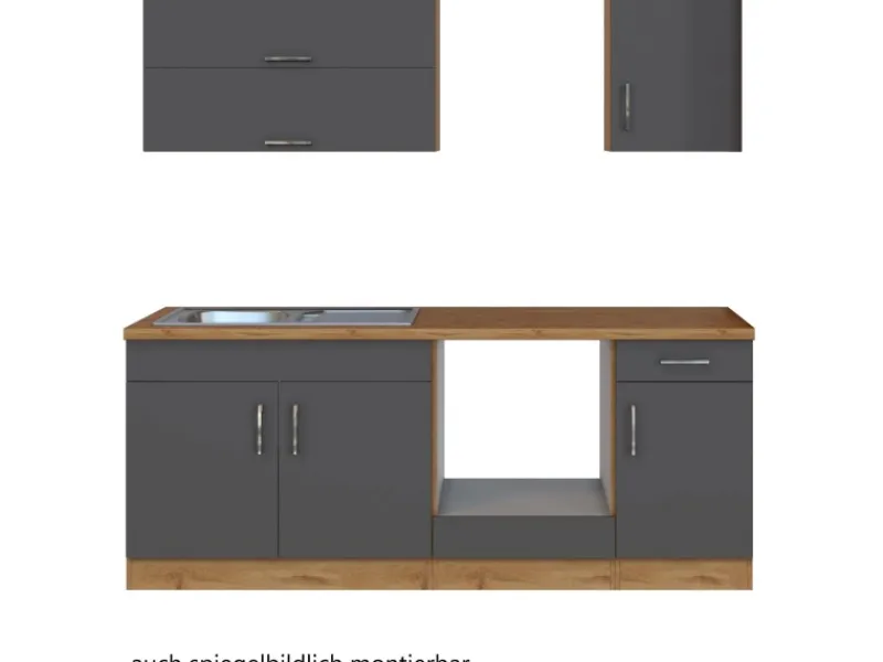 Held Möbel Herde<Küchenzeile Sorrento 210 cm Anthrazit-Wotaneiche ohne E-Geräte