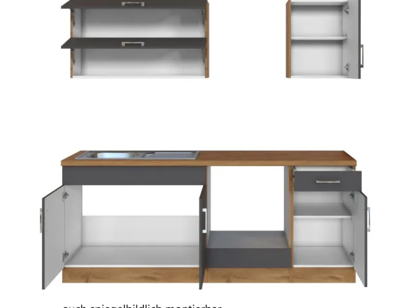 Held Möbel Herde<Küchenzeile Sorrento 210 cm Anthrazit-Wotaneiche ohne E-Geräte