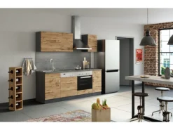 Held Möbel Küchenzeile Sorrento 210 cm Wotaneiche-Grafit< Herde|Einbauküchen