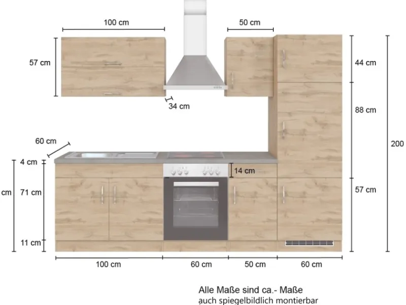 Clearance Held Möbel Küchenzeile Sorrento 270 cm Wotaneiche-Wotaneiche ohne E-Geräte