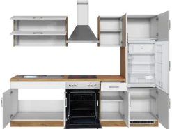 Held Möbel Küchenzeile Sorrento 270 cm Weiß-Wotaneiche< Herde|Kühlschränke