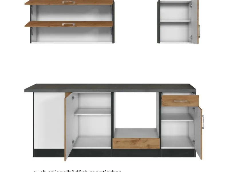 Clearance Held Möbel Küchenzeile Sorrento 210 cm Wotaneiche-Grafit ohne E-Geräte Winkel