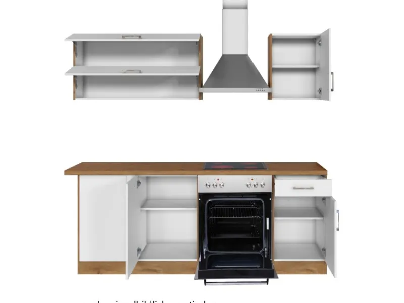 Clearance Held Möbel Küchenzeile Sorrento 210 cm Weiß-Wotaneiche Winkel