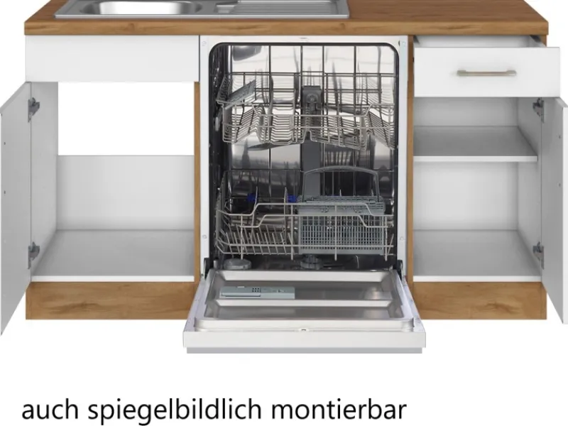 Clearance Held Möbel Küchenzeile Sorrento 210 cm Weiß-Wotaneiche Winkel