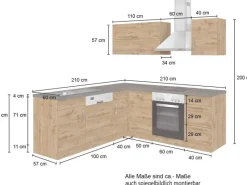 Held Möbel Winkelküchen|Herde<Küchenzeile Sorrento 210 cm Wotaneiche-Wotaneiche o. E-Geräte Winkel