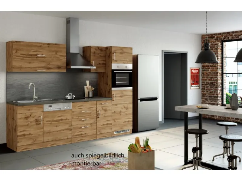 Held Möbel Küchenzeile Sorrento 270 cm Wotaneiche-Wotaneiche ohne E-Geräte< Einbauküchen