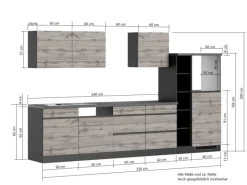 Held Möbel Küchenzeile Turin 330 cm Wotaneiche-Graphit ohne E-Geräte< Kochfelder|Kühlschränke