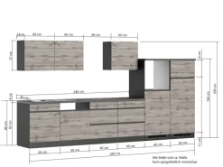 Held Möbel Küchenzeile Turin 360 cm Wotaneiche-Graphit ohne E-Geräte< Gefrierschränke
