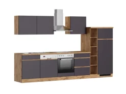 Outlet Held Möbel Küchenzeile Turin 330 cm mit E-Geräten Graphit-Wotaneiche