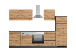 Held Möbel Küchenzeile Turin 300 cm Wotaneiche-Graphit mit E-Geräten< Herde|Kochfelder