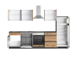 Held Möbel Küchenzeile Turin 300 cm Wotaneiche-Graphit mit E-Geräten< Herde|Kochfelder