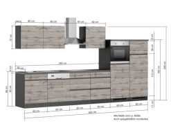 Held Möbel Kühlschränke|Single-Küchen<Küchenzeile Turin 360 cm Wotaneiche-Graphit mit E-Geräten