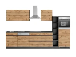 Held Möbel Küchenzeile Turin 330 cm Wotaneiche-Graphit mit E-Geräten< Kühlschränke|Einbauküchen