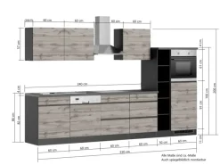 Held Möbel Küchenzeile Turin 330 cm Wotaneiche-Graphit mit E-Geräten< Kühlschränke|Einbauküchen