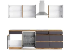 Sale Held Möbel Küchenzeile Turin 390 cm mit E-Geräten Graphit-Wotaneiche