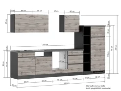 Held Möbel Küchenzeile Turin 330 cm Wotaneiche-Graphit ohne E-Geräte< Einbauküchen|Gefrierschränke